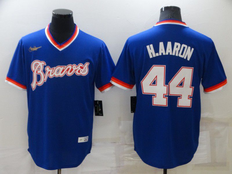 Men Atlanta Braves #44 H.Aaron Blue Throwback Game 2022 Nike MLB Jersey